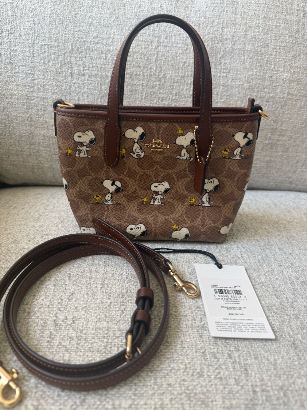 Coach X Peanuts City Mini Tote Bag In Signature Canvas With Snoopy Print